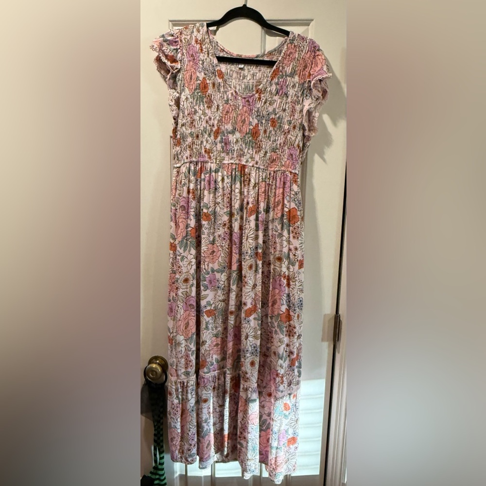 Polagram Pastel Floral Smocked Dress Size Large